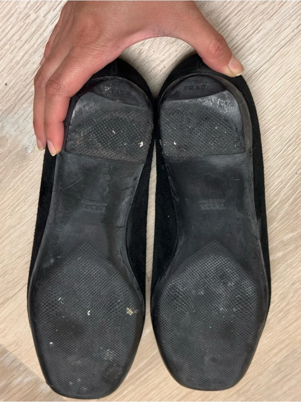 Prada Black Suede Leather Loafer Flats Size 37 US 7 Silver Hardware - Picture 6 of 16
